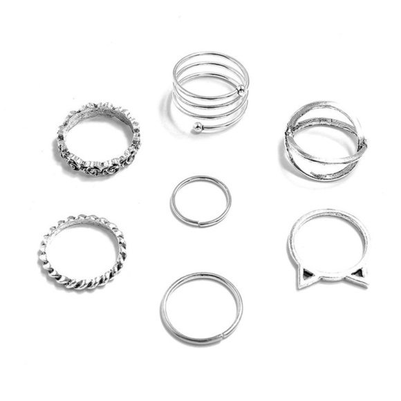 **CATERINA* 7-Pc Simple Silver Fashion Ring Set - Picture 5 of 6